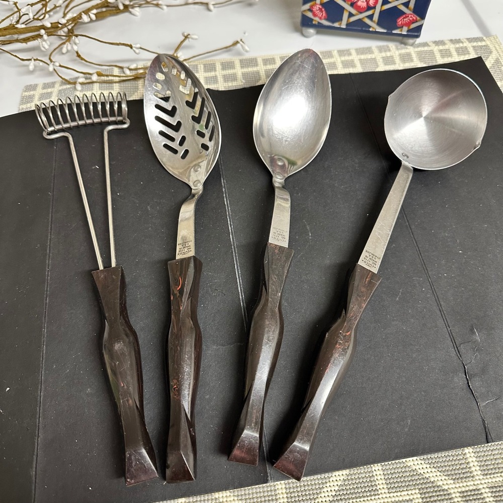 Cutco Vintage Kitchen Cooking Utensils 4 Piece Set  Brown Handle Stainless Steel